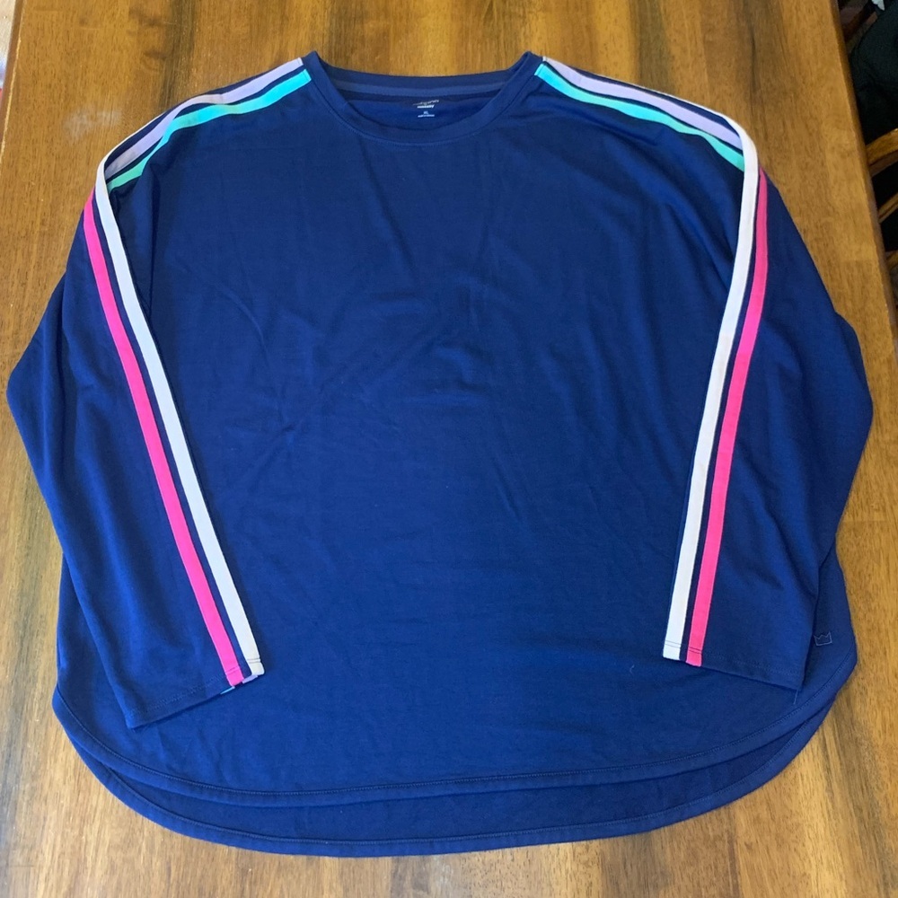 Crown & Ivy By Cabana Top XL Deep Blue Sweatshirt Stripe Long Sleeves